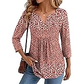 Zeagoo Womens 3/4 Length Sleeve Tops V Neck Dressy Casual T Shirts Pleated Business Work Blouses Basic Tees S-3XL