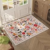 Rugcomf Door Mat Indoor Entrance 2x3 Rug Machine Washable Boho Floral Small Area Rug Non-Slip Low Pile Throw Rugs for Entrywa