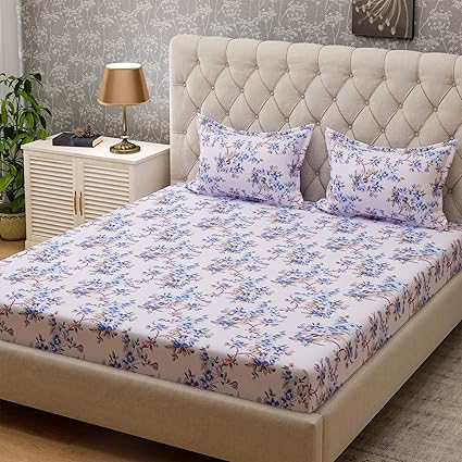 Bombay Dyeing Cynthia 120 TC Polycotton Double Bedsheet with 2 Pillow Covers - Lavender