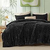 Bedsure Queen Comforter Set - GentleSoft™ 3 Pieces Fluffy Double-Side Fleece Comforter Set, Cozy Striped Room Decor Aesthetic, Luxury Black Bedding Queen Size with 2 Pillowcases, 90x90 Inches