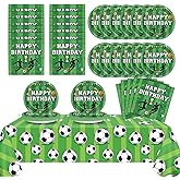 Soccer Party Supplies Serves 24 Soccer Birthday Decorations Party Paper Plates and Napkins Includes Plastic Sports Birthday Disposable Tablecloth Set Tableware for Sports Party Supplies for Boys Girls