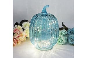 CFDECOR Fall Decorations for Home,Crackle Glass Pumpkin Light with Timer,Battery Operated Led Pumpkin Lamp,light up Glass night lights, Ideal for Halloween, Thanksgiving Rustic Decor, Xmas Décor (Blue)