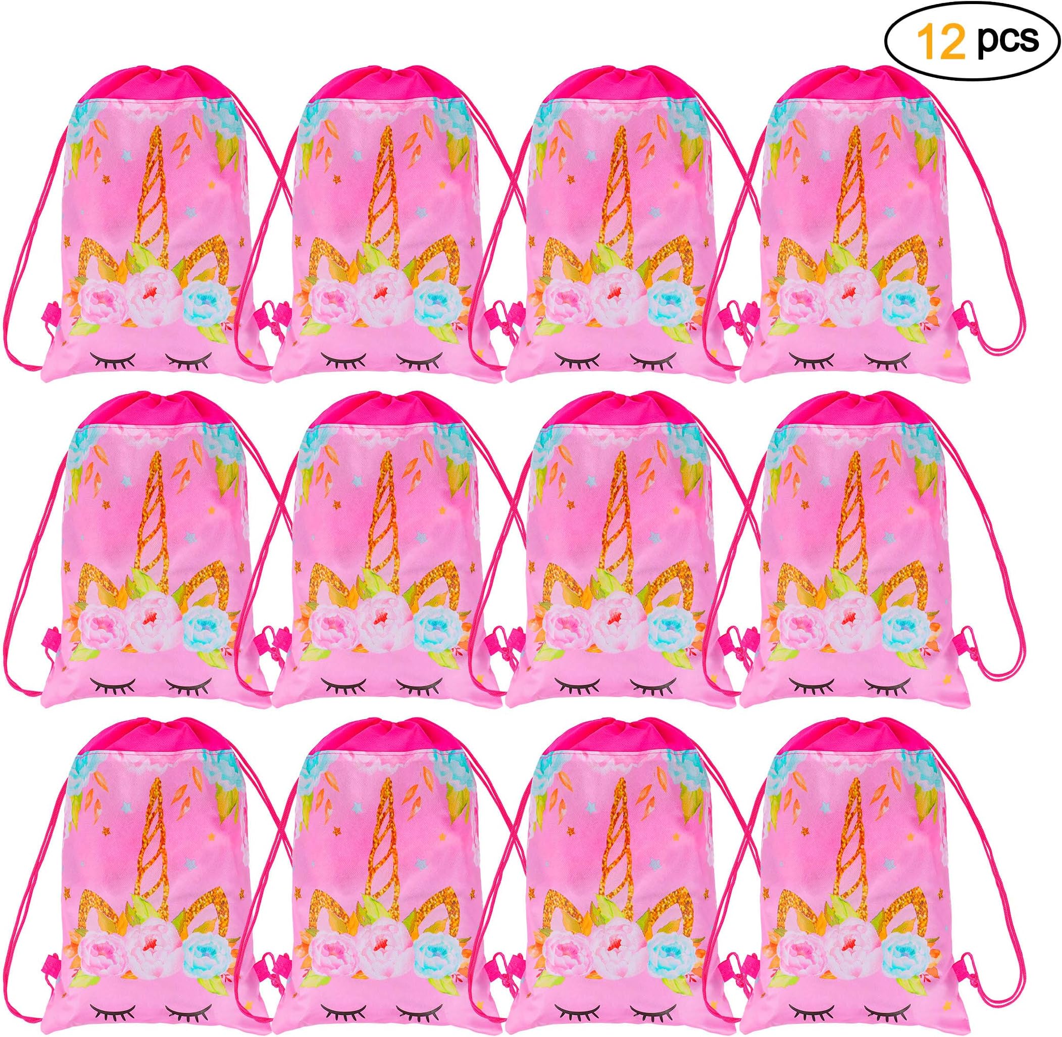 Unicorn Drawstring Party Bags Pink Party Supplies Pouches Birthday Goodie Bags for Girls Boys 12 Pack