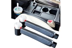Wuzno Leather Seat Gap Filler with Cup Holder, Storage Organizer for Cars Between Seat and Console Fill The Crevice to Stop Goods Dropping Black 2pcs