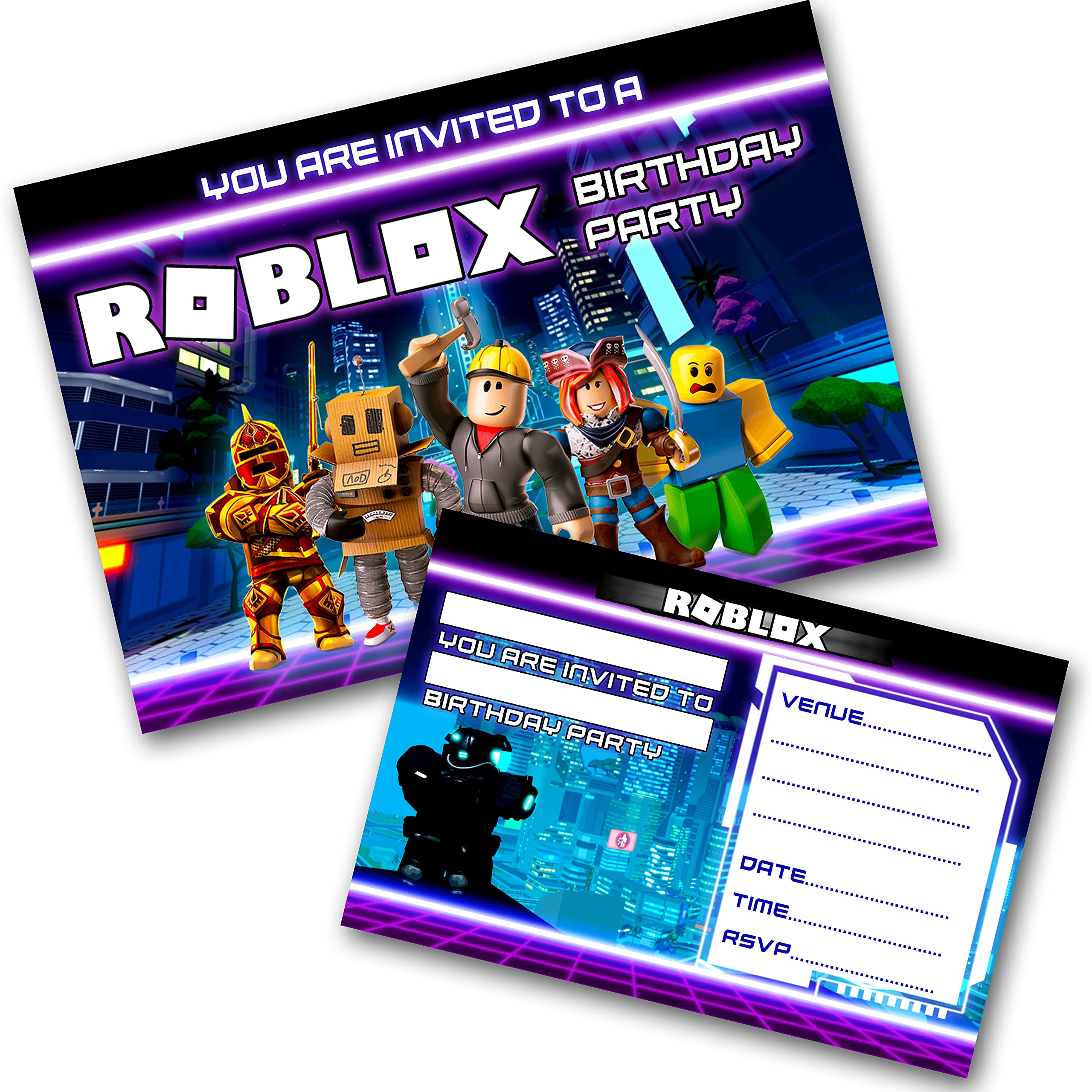 Roblox Invitations Pack & Envelopes (WRITE ON) Pack of 15