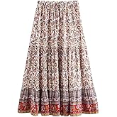 Milumia Women's Boho Vintage Printed A Line Long Maxi Skirt with Pockets