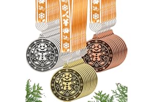 Cunno 36 Pcs Christmas Contest Award Medals 2'' Gingerbread Trophy Awards with Ribbons Alloy Xmas Trophy Medal for Winter Christmas Party Birthday Celebrations Competitions Gift