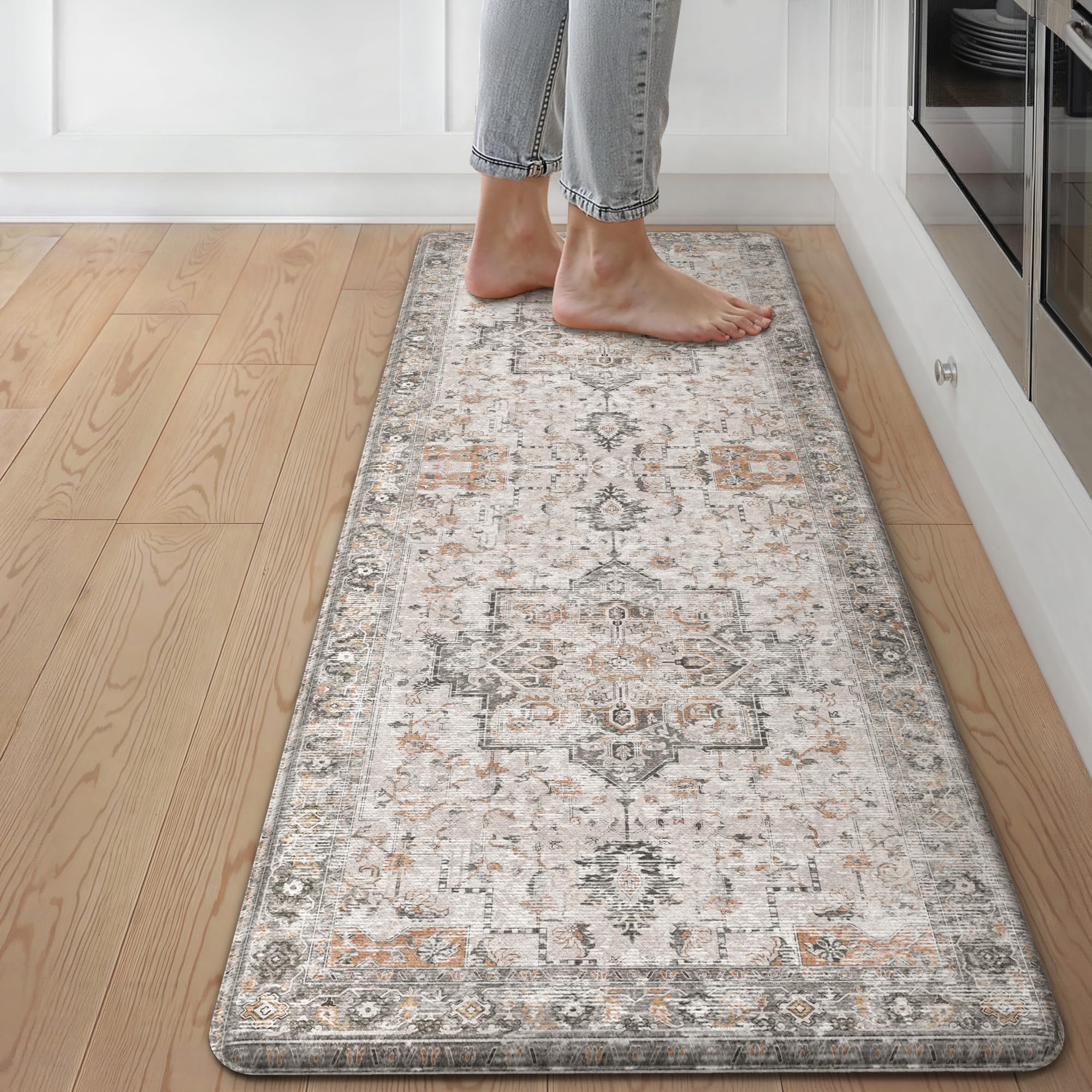 Photo 1 of GENIMO Kitchen Mats for Floor, Washable Anti Fatigue Mat for Cushioned, 17.3"x47", Waterproof Kitchen Rugs, Non Slip Foam Comfort Standing Mat Rug for Home, Runner, Sink, Laundry, LightTaupeBrown