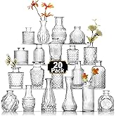 Arme 20 Pcs Bud Vase Set, Mini Vases for Flowers, Small Vintage Glass Vase for Centerpieces, Cute Clear Bud Vases for Home Flower Wedding Decorations