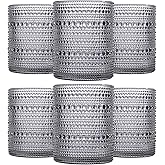 JOVGANK Grey Vintage Hobnail Drinking Glasses Set of 6, Embossed Water Tumbler 12oz, Kitchen & Bar Beaded Glass Cups, Beverage Glass Cups for Water, Beer, Juice, New Year gifts