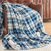 Heated Electric Blanket Twin Size,62X84 Heating Blanket with 10 Heats Levels&8 Hours Auto Off&Timer,Blue Plaid Soft Cozy Sherpa Blankets Warmer Gifts for Grandma Women Adult,Fast Heating Washable