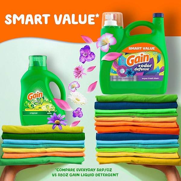 GAIN + ODOR DEFENSE LIQUID LAUNDRY DETERGENT, SUPER FRESH BLAST SCENT, 107 LOADS, HE COMPATIBLE WASHING SOAP (PACKAGING MAY VARY)