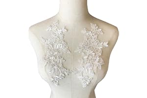 Heyiwell Lvory Embroidered Applique Flower Patches for Sew on Bridal Wedding Ballet Dress Lace Decor 1 Pair, 11"x3.93" Inch