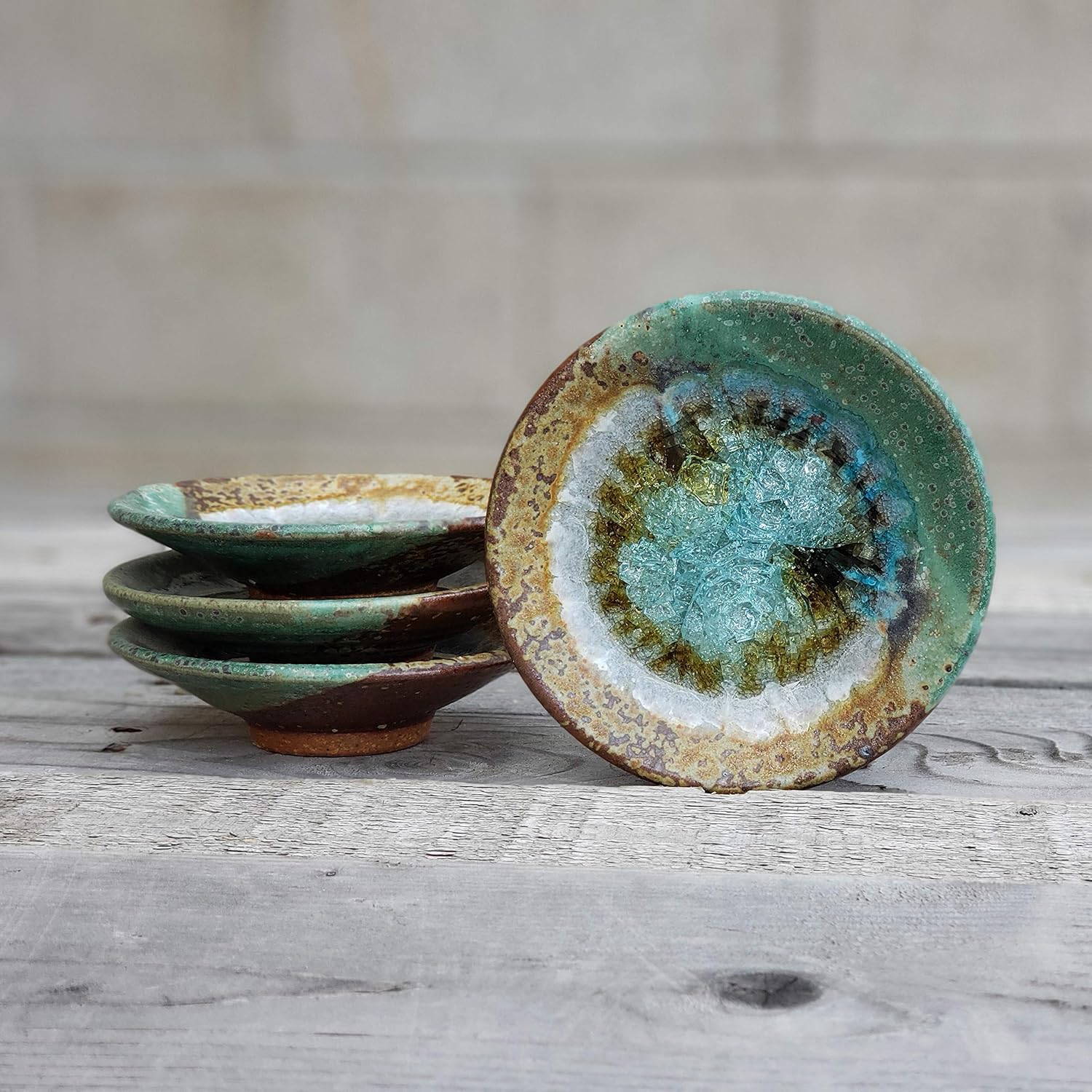Geode Ring Dish in Green and Copper, Individual Geode Ring