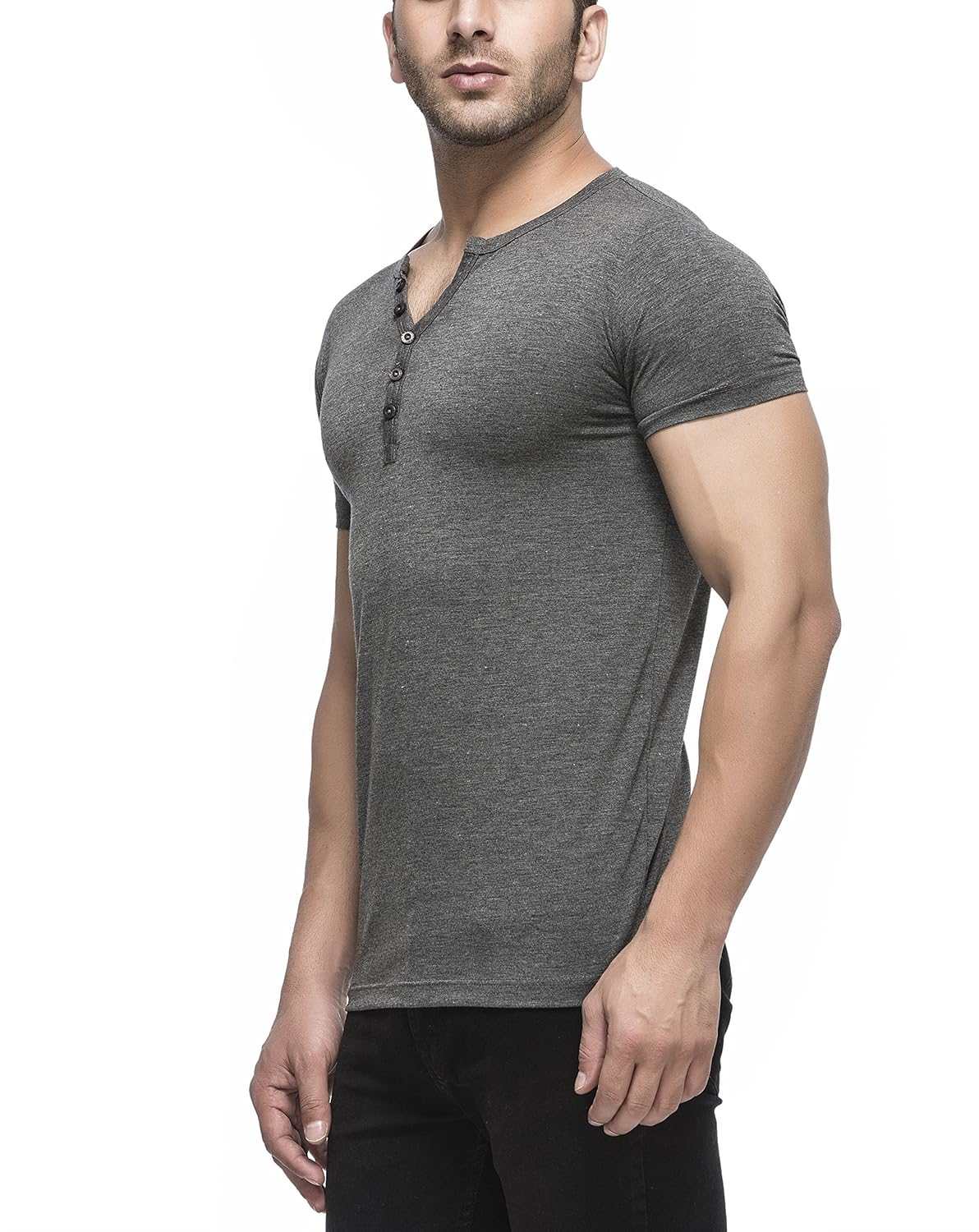 tinted men's rayon, polyester and spandex henley t-shirt