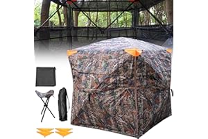 PPOLB Hunting Blind - 360° See Through Ground Blind with Floor Mat, 2-3 & 3-5 Person Pop Up Hunting Blind, Ground Blind for Deer Turkey Hunting, Camouflage