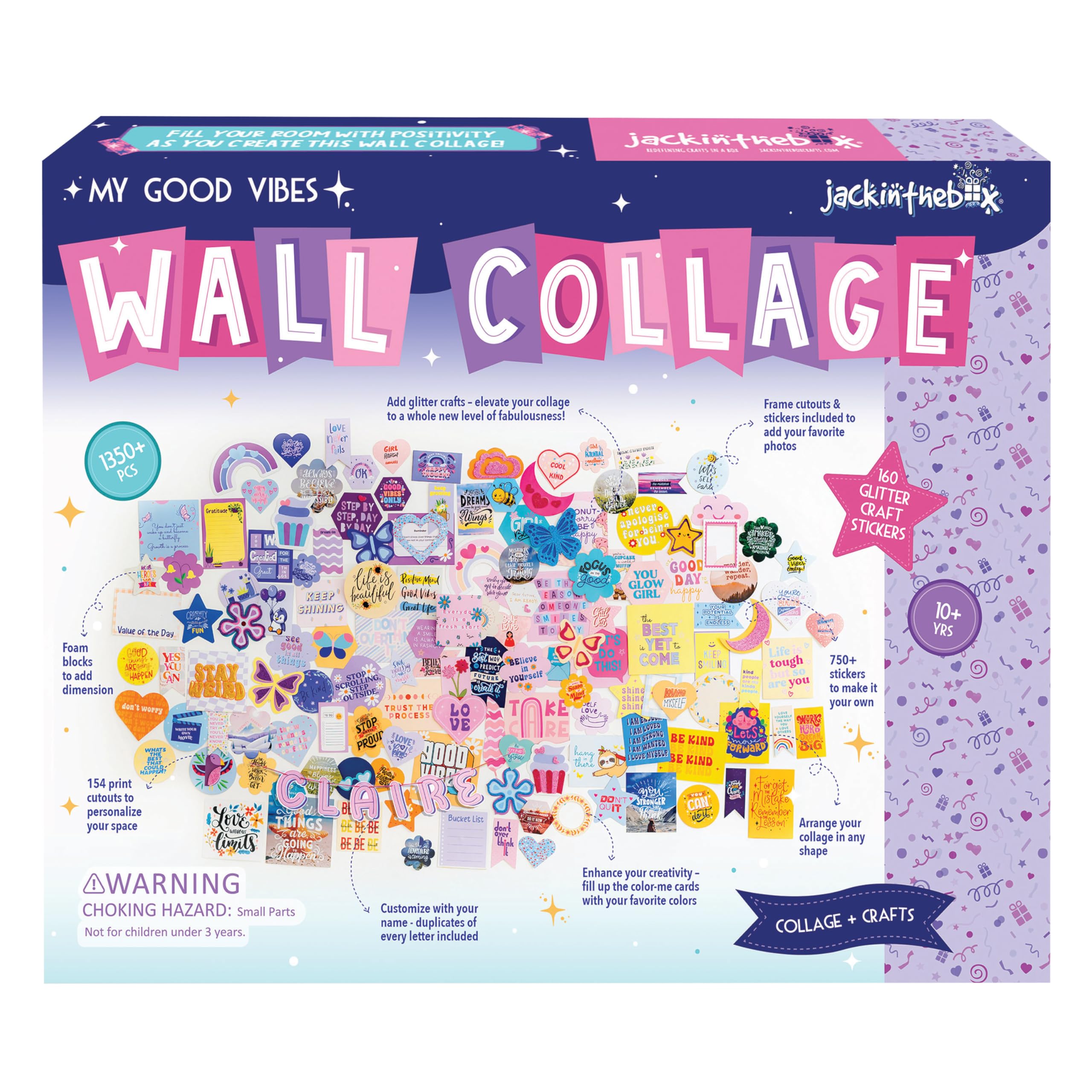 jackinthebox DIY Wall Collage Kit with Glitter Crafts, 1350 PCS, Aesthetic Wall Decor for Teen & Tween Girls, Great for 11 12 13 14 15 Year Old Girls.