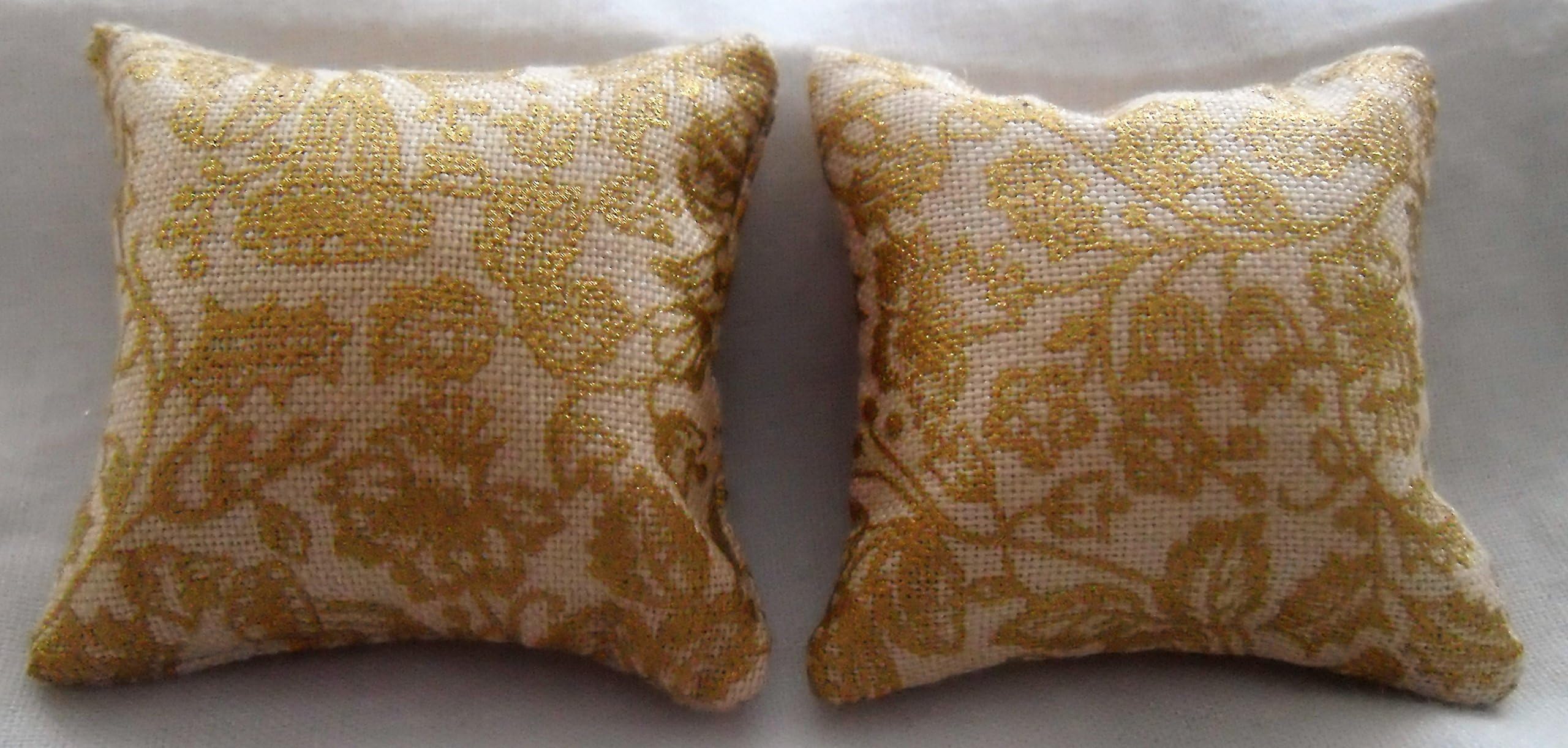 1/12th Scale Dolls House Cushions: Vintage Gold Floral Print