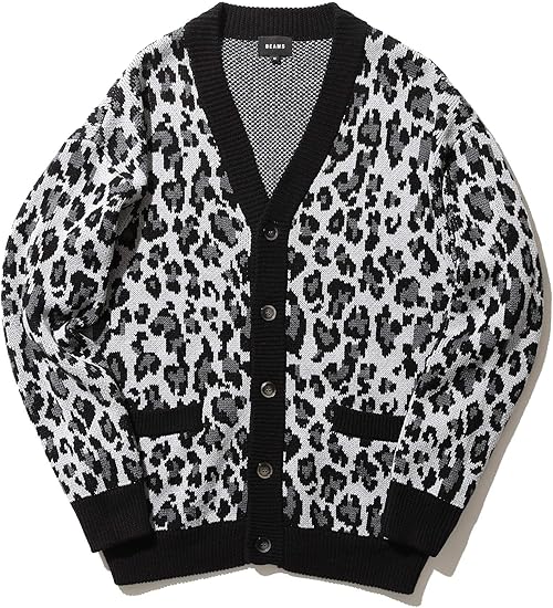 Amazon ビームス Beams ニット セーター レオパード柄 Vカーディガン メンズ Grey Black S カーディガン 通販