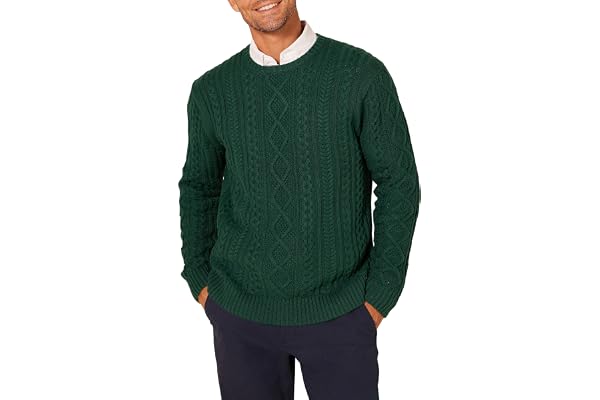 Amazon Essentials Mens Long-Sleeve 100% Cotton Fisherman Cable Crewneck Sweater