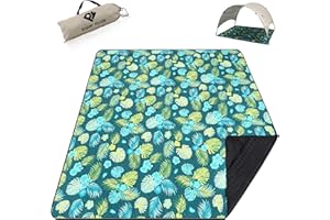 PY SUPER MODE Picnic Blankets Extra Large with Pergola, Green Flowers Waterproof Foldable Outdoor Beach Blanket Oversized 83x79” Sandproof, 3-Layer Picnic Mat for Camping, Hiking, Travel, Park