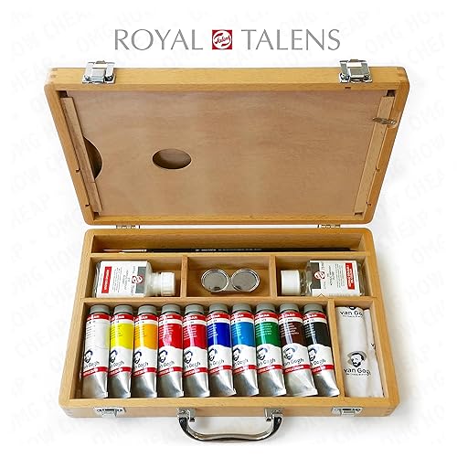 Royal Talens Van Gogh Acrylic Art Set in Premium Wooden Case With Paints, Palette, and