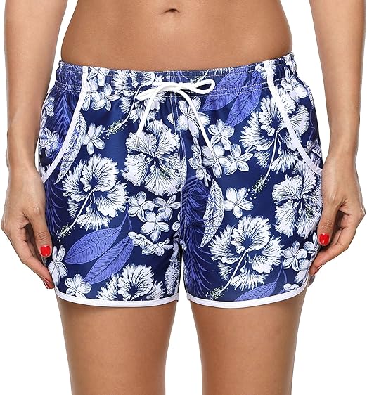 Charmo Women's Floral Swim Board Shorts Workout Beach Boardshorts