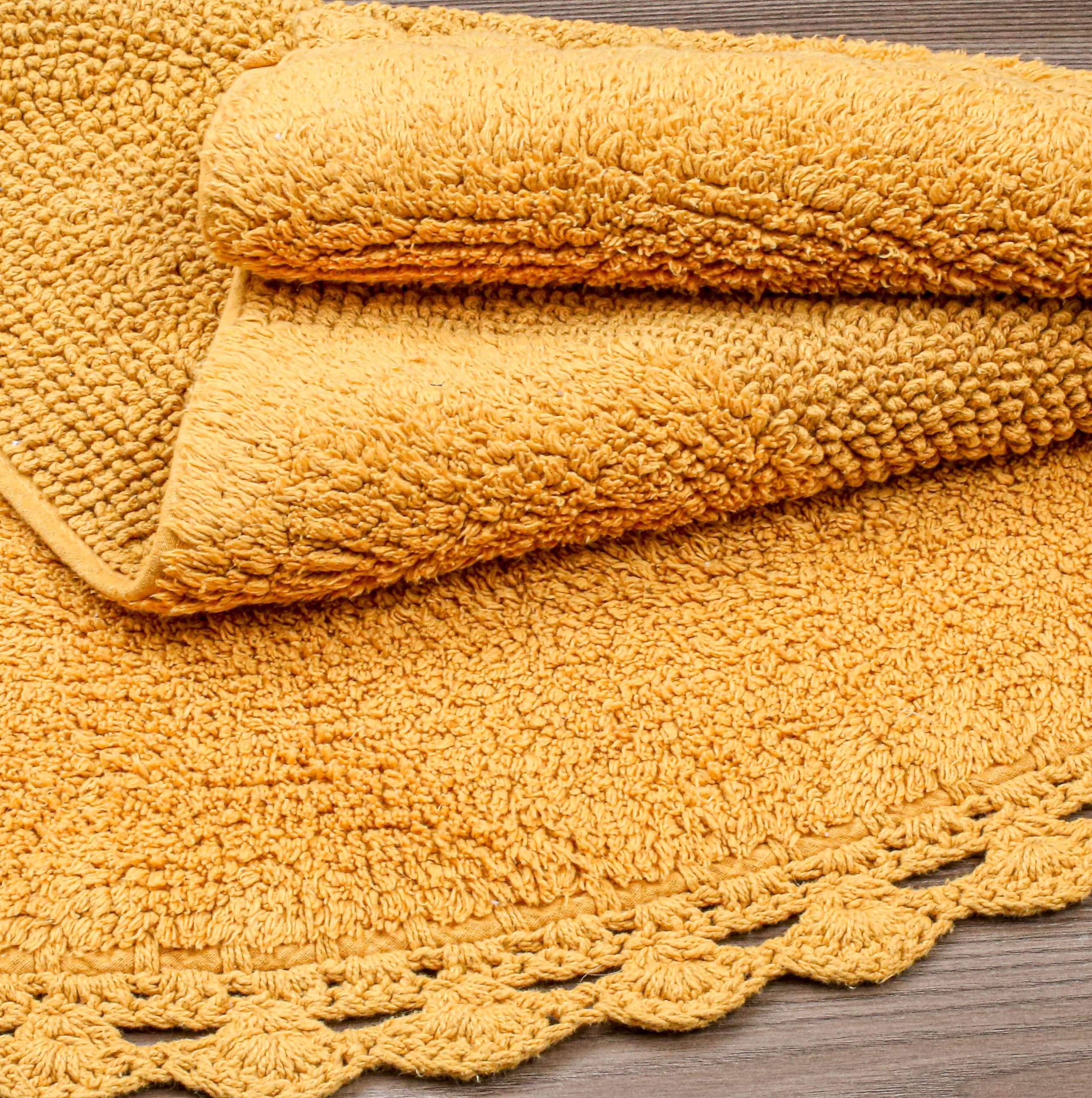 Half Circle Bohemian Bathroom Rug with Handwoven Chrochet Border ...