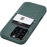 Dockem Card Case for iPhone 16 Pro with Built-in Metal Plate for Magnetic Mounting & 2 Card Holder Pockets: M2 Luxe Canvas-Style Synthetic Leather Wallet Case (Green)