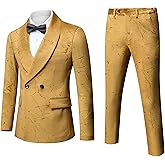 Dbutiy Men's Suit Slim Fit 2 Piece Set - Double Breasted Shawl Lapel Tuxedo for Wedding, Prom, Business & Formal Events