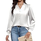 Blooming Jelly Womens Business Casual Tops Dressy Work Long Sleeve Shirts V Neck Silk Satin Blouses Cute Fall Outfits