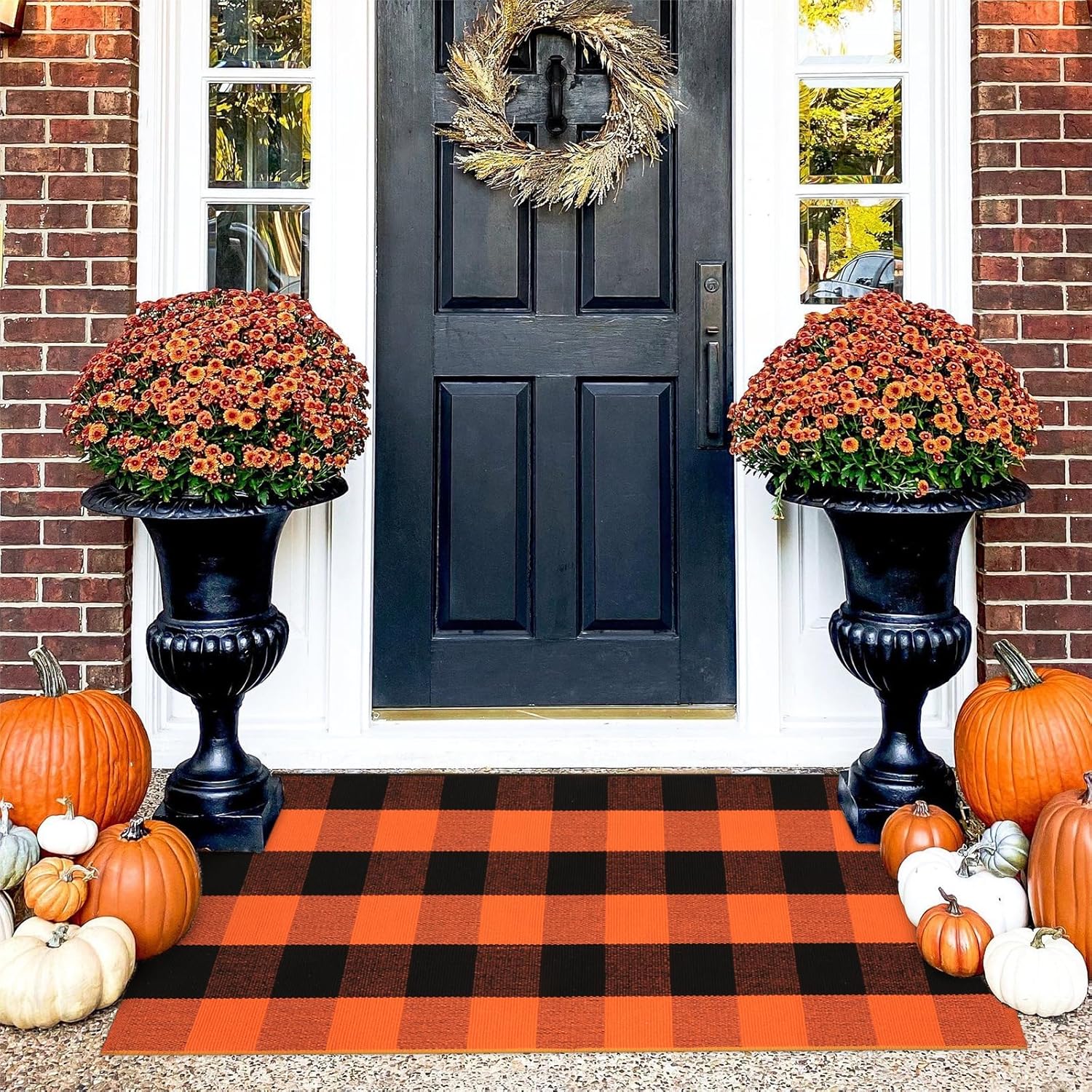 Rugs, Pads & Protectors - KIMODE Fall Outdoor Rug Buffalo Plaid Orange and Black 24