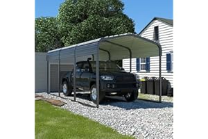 MUPATER 10 x 15 FT Metal Carport, Outdoor Heavy Duty, Garage Car Shelter Shade with Metal Roof, Frame and Bolts for Car, Truck and Boats, Grey