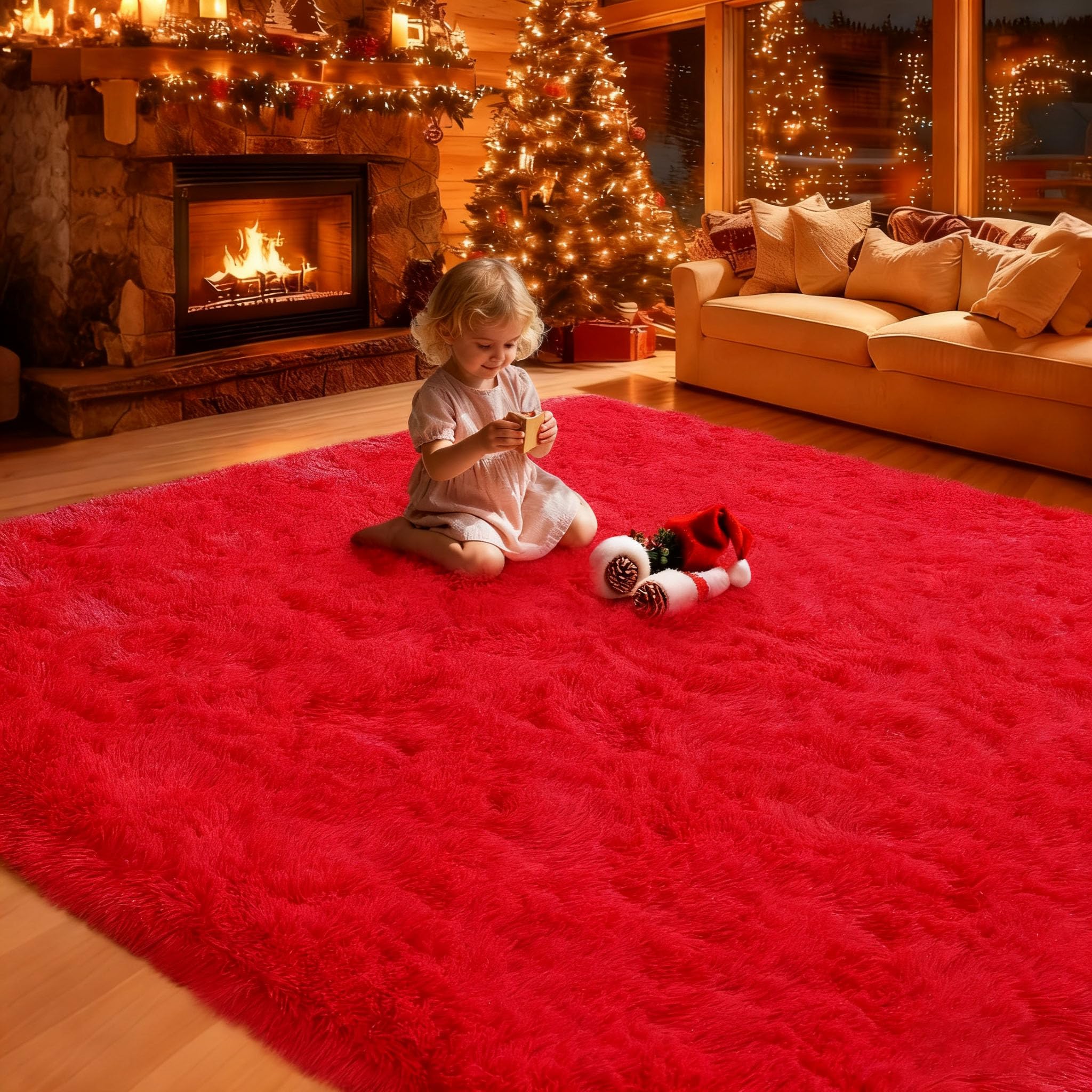 Photo 1 of Mtandyx 8x10 Area Rugs Living Room, Large Plush Fluffy Bedroom Carpet, Non-Slip Upgraded Indoor Thick Soft Rug, Modern Plush Carpet Suitable for Kids Home Decor Aesthetics Dorm, Red.