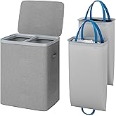 Linnerex Laundry Hamper with lid, 100L Large Capacity Foldable Laundry Basket with Dual Compartments for Light & Dark Clothes