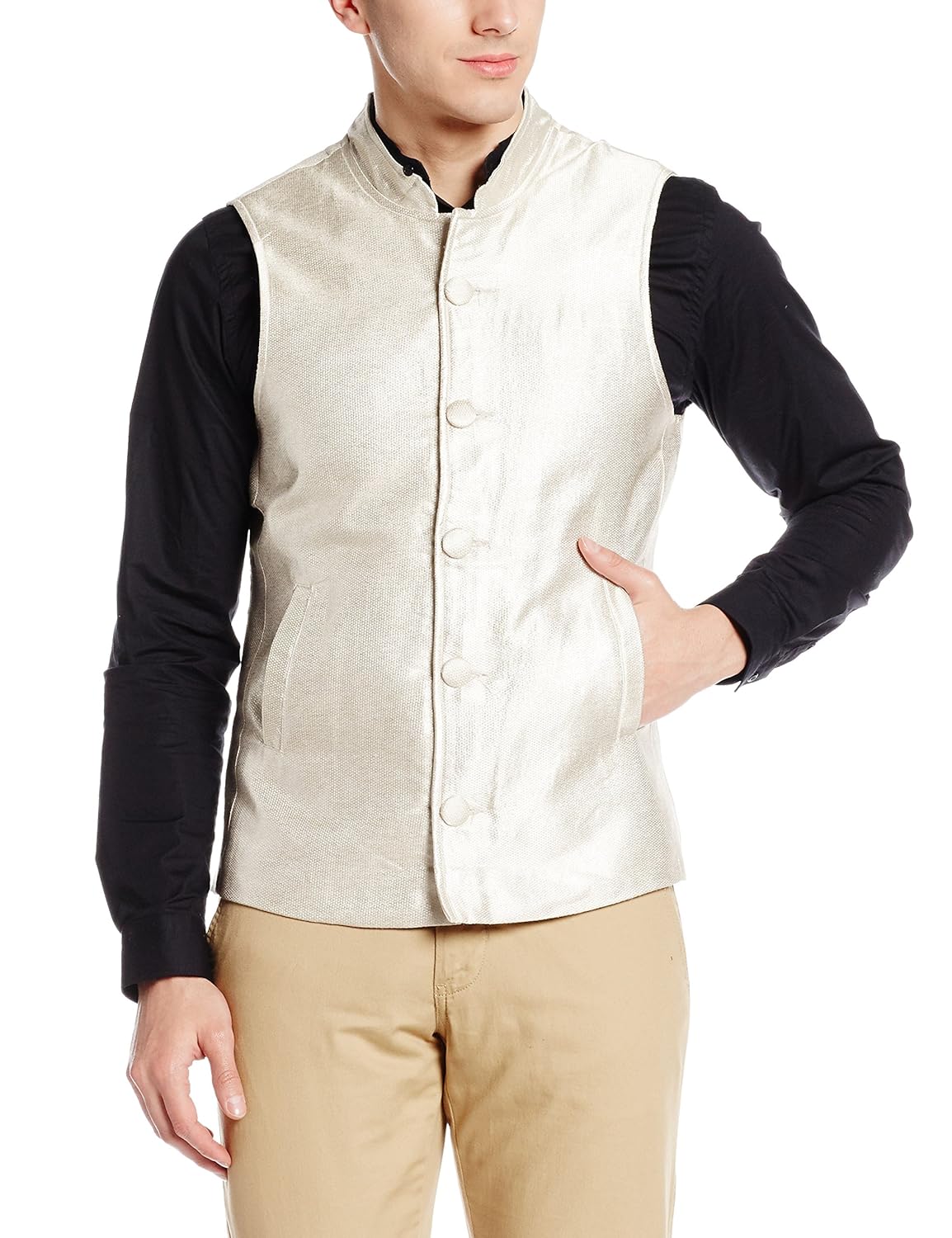 svanik men's banded collar waist coat