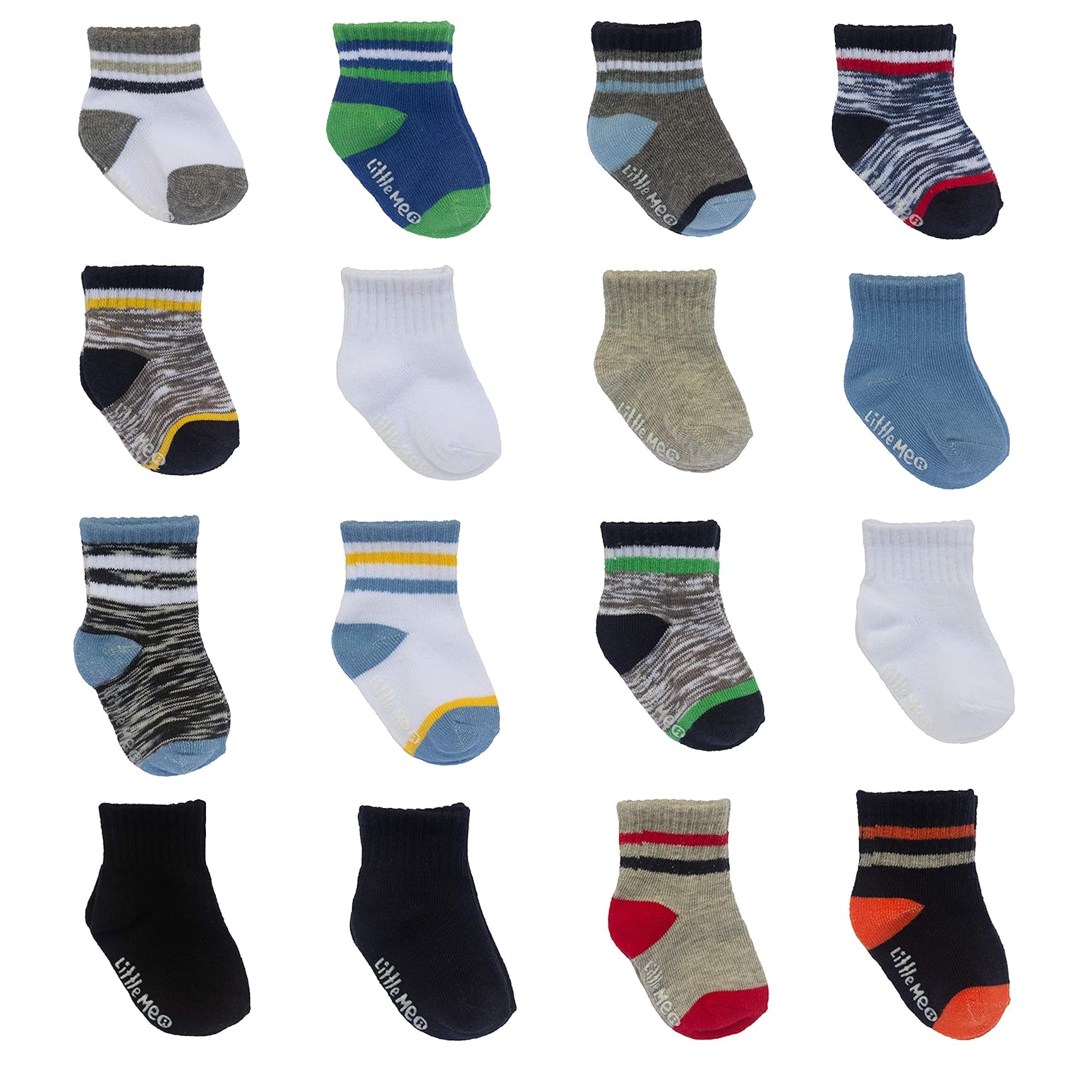 Little Me 16 Pair Baby Boy Socks, Variety Pack (8X 0/12M