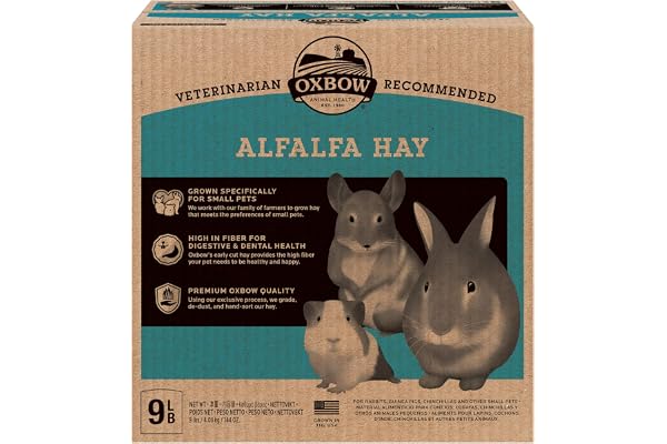 Oxbow Alfalfa Hay, Rabbit & Guinea Pig Hay, Hand-Sorted, De-Dusted, 9 lb | Oxbow Alfalfa Hay, Bunny Hay For Rabbits, Guinea Pigs, Bunnies and Chinchillas, Hand-Sorted, De-Dusted, Made in USA