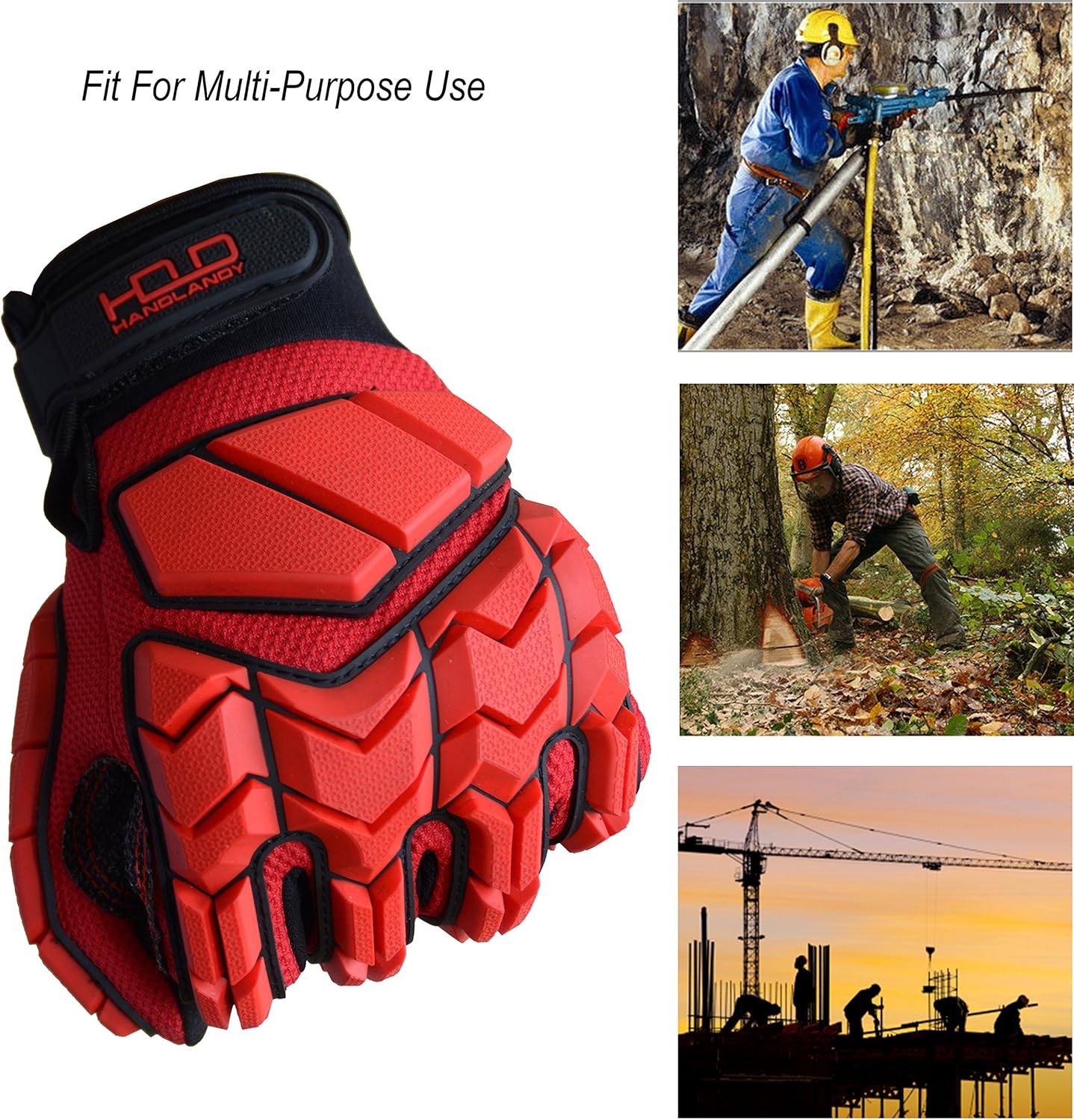 HANDLANDY Anti Vibration Gloves, SBR Padding, TPR Protector Impact Gloves, Men Mechanic Work Gloves (Large, Red) - Image 5