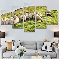 SIGNWIN 5 Panel Canvas Wall Art Modern Art Animals Cow Expressive Farmhouse/Country Multicolor Photography Sheep for Home Decorations Ready to Hang - 60