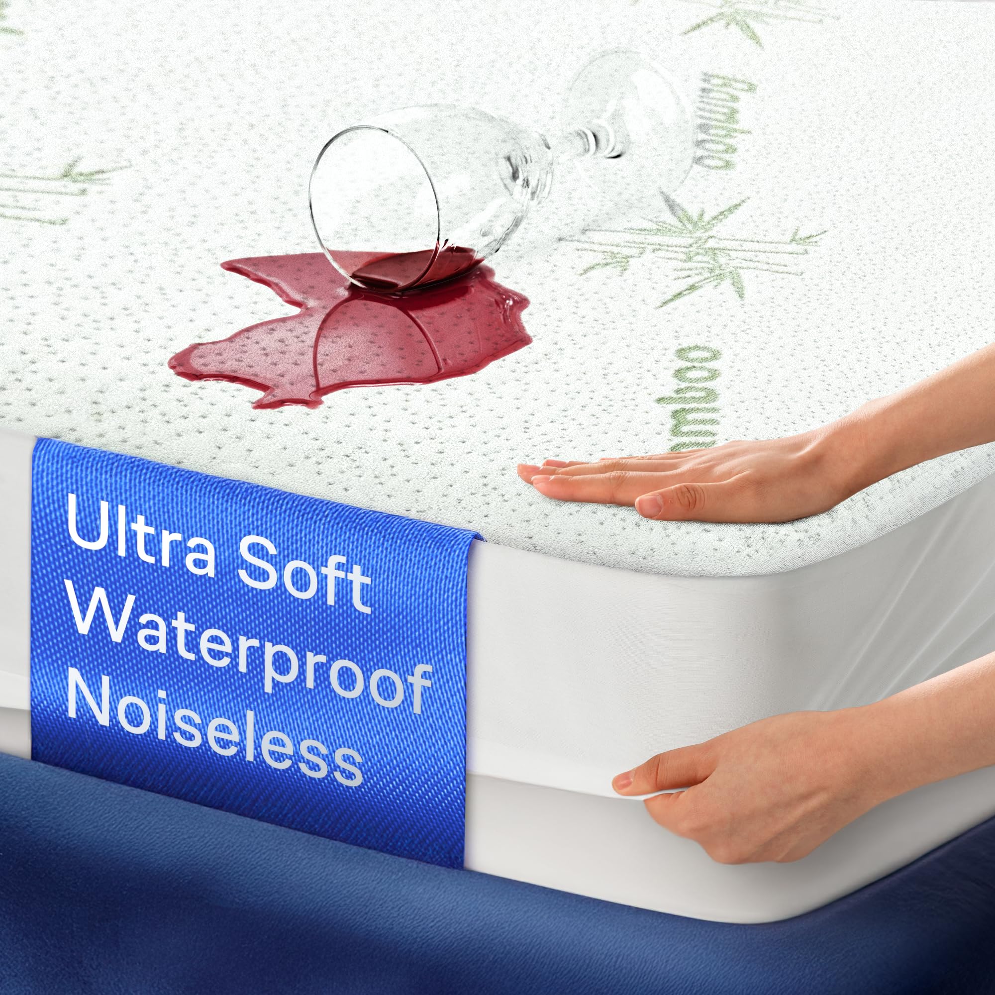 Photo 1 of 100% Waterproof Queen Mattress Protector - 360 Pad Protection Against Spills, Stains & Accidents for Parents & Pet Owners - Noiseless & Cooling Viscose Made from Bamboo (Green)