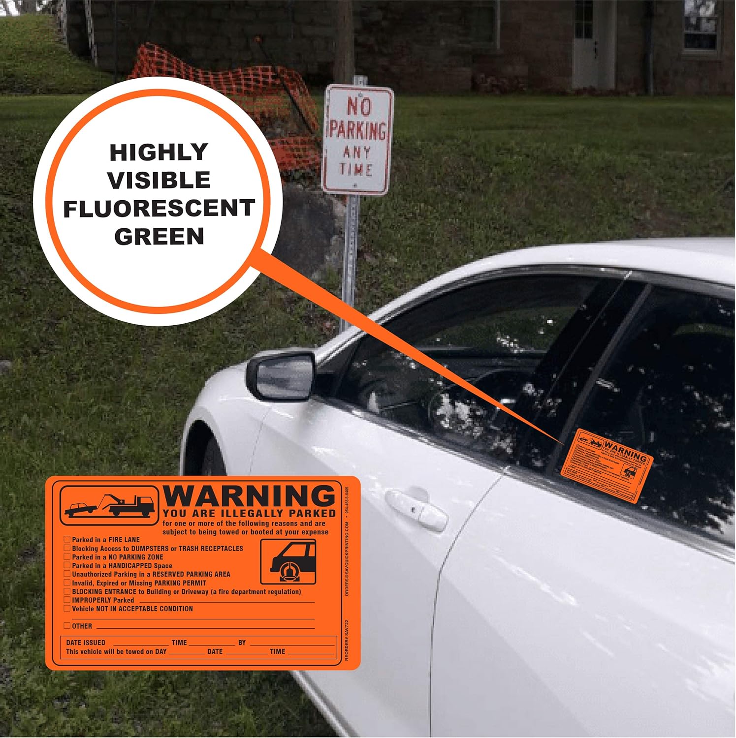 Scrap to Remove Stickers Neon Green 5.5 x 7.5 Parking Violation Sticker Made in The U.S.A