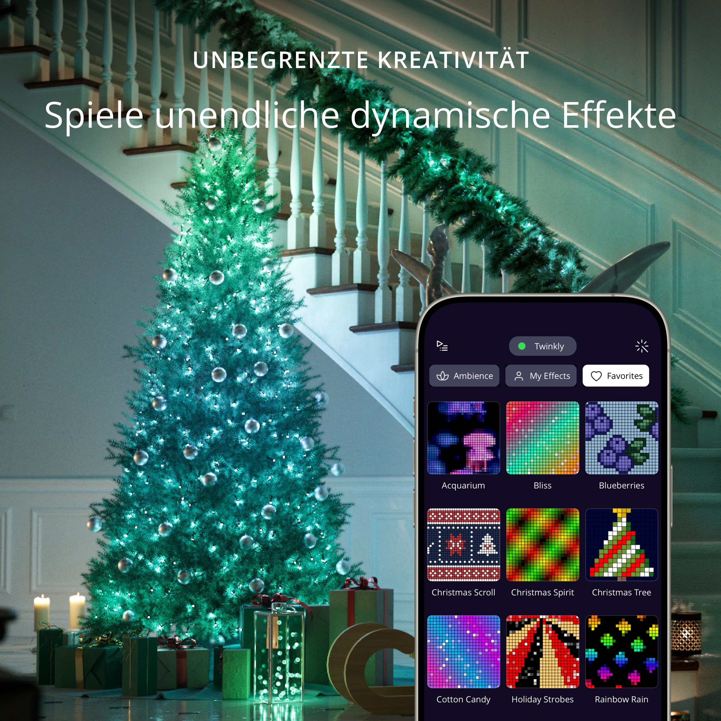 Twinkly Strings HD 700 Smart RGB+W LEDs, 38,5 Meter, Grüne Leitung, Weihnachtsbeleuchtung für Innen- und Außenbereich 4