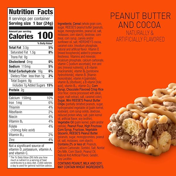 REESE’S PUFFS CEREAL TREAT BARS, PEANUT BUTTER AND COCOA, SNACK BARS, 8 CT, 6.8 OZ