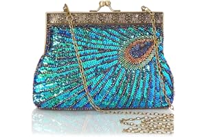 BABEYOND Vintage Flapper Peacock Clutch Gatsby Sequined Evening Handbag 1920s Beaded Bag