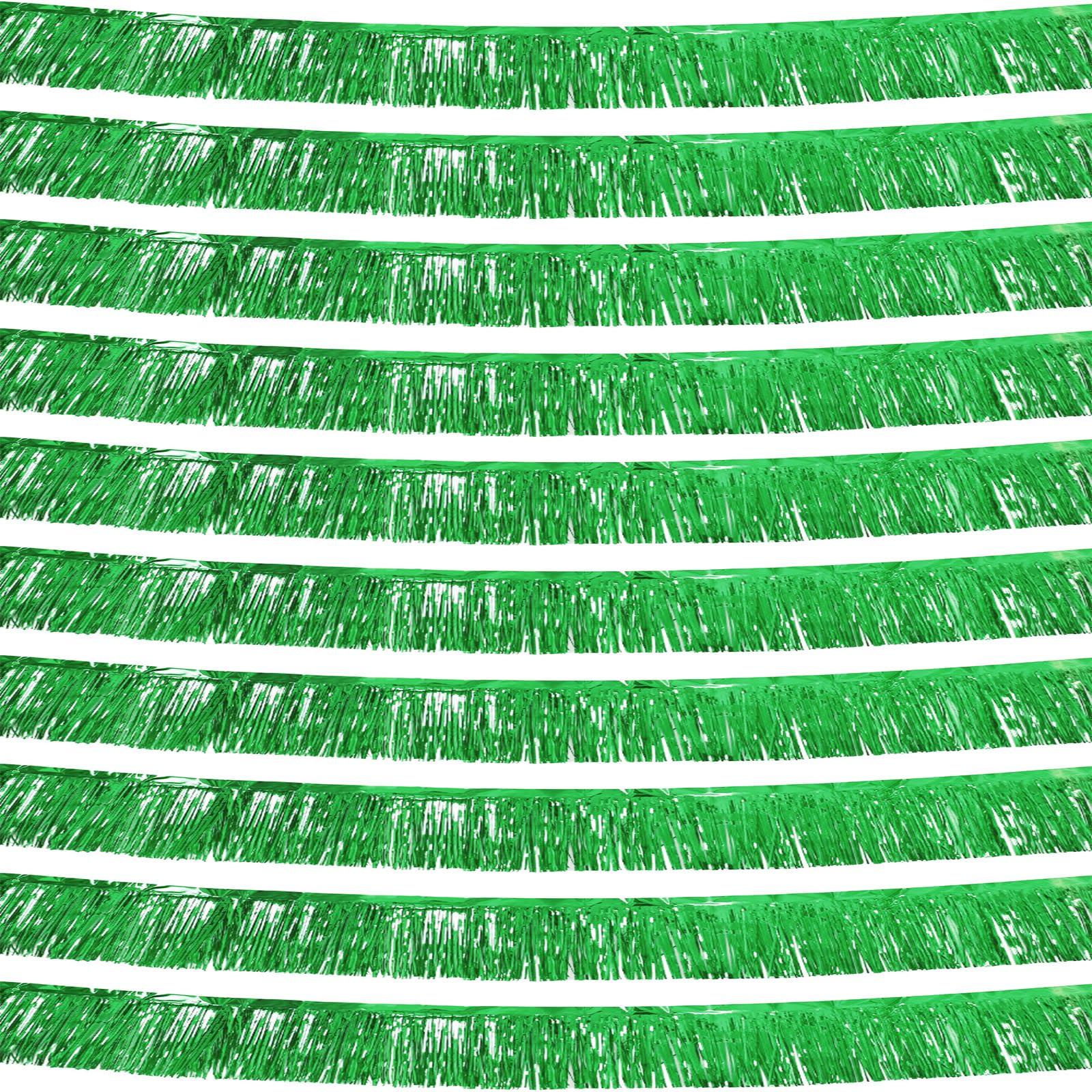 Photo 1 of 10 Pack 10 Feet Green Fringe Garland Foil Fringe Garland Metallic Tinsel Streamers Fringe Backdrop Banner for Parade Floats Birthday Party Decorations Halloween Christmas Decoration (Green)