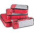 Amazon Basics Lightweight Packing Cubes for Travel, 4 Piece Set With Double Zipper Pulls and Mesh Top Panel, 100% Durable Polyester, Small, Medium, Large, and Slim, Red