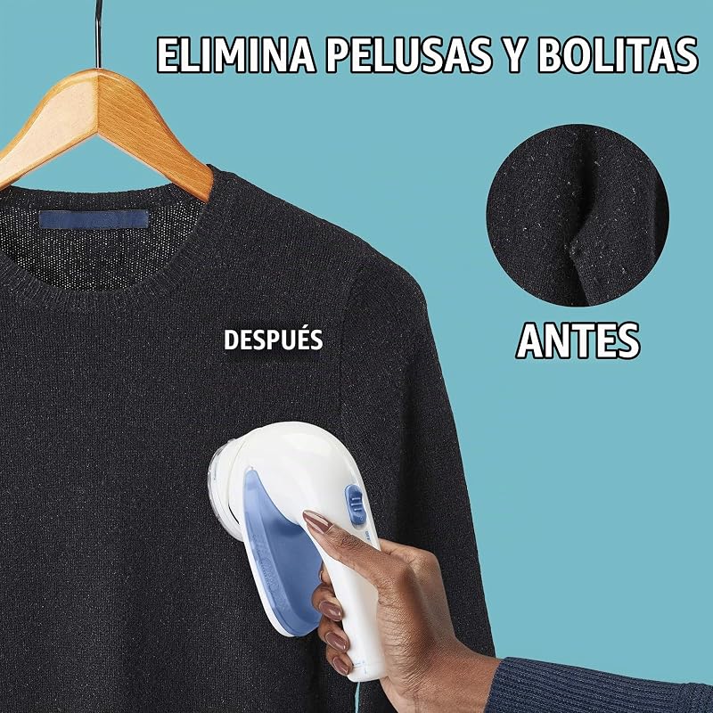 Removedor de fiapos, barbear de tecido a pilha para vestuário e tecidos, pega ergonómica, cabeça grande, branco/azul, CLS1XE
