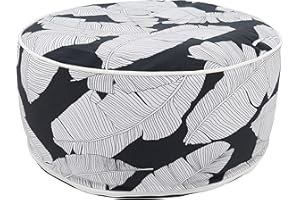 SARO LIFESTYLE Collection Bold Tropical Leaf Outdoor Ottoman, 21"" x9, Black & White (PU1934.BW)