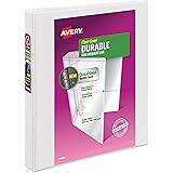 Avery Durable View Binder, 1" Slant Rings, 220-Sheet Capacity, DuraHinge, White (17012)